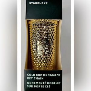 Starbucks Gold Metallic Chrome Diamond Studded Keychain Mini Tumbler NWT